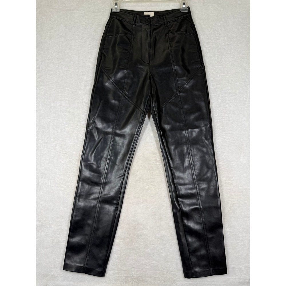 Wilfred Aritzia Rebel Pant Black Vegan Leather High Rise Slim Trousers Size 0